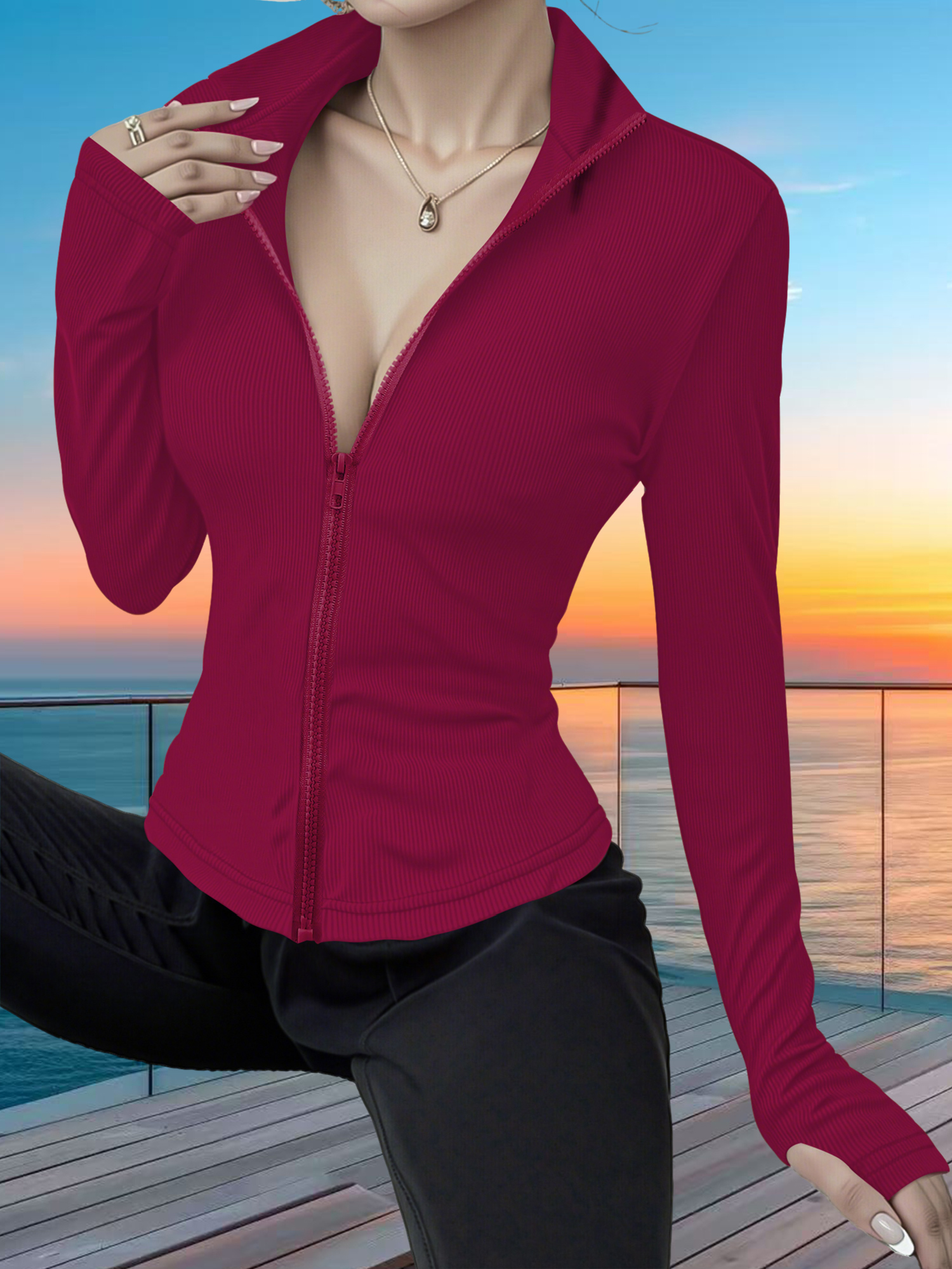 Yoga & Fitness With Faye The Well Being Studio Abbots Langley Reviews - Stretchy Rib Knit Zip-Up Athletic Top,