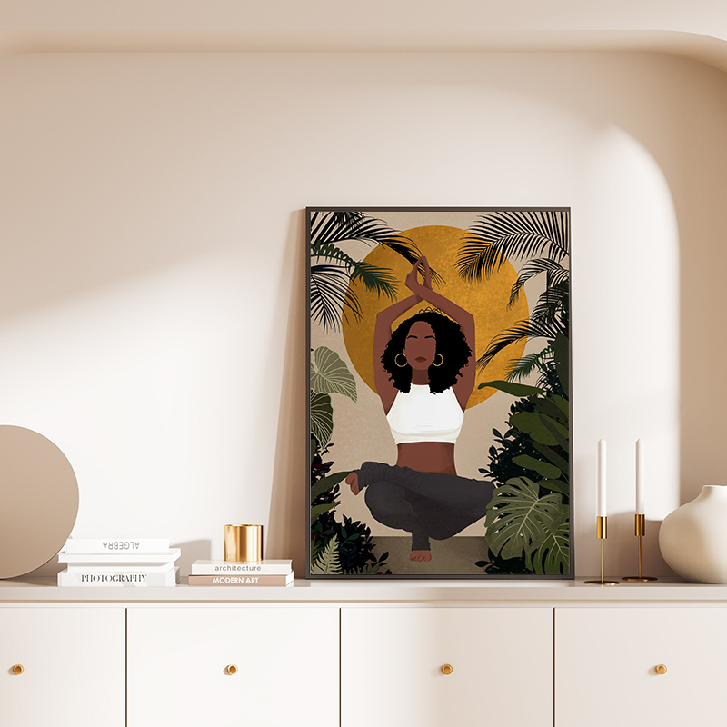African Woman Flower Head Blac - đánh giá và giá Yoga Fitness Model